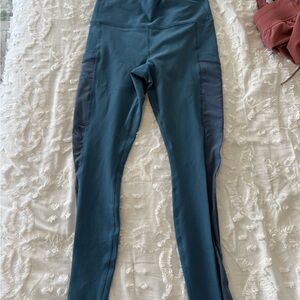 Fabletics Powerhold Teal High-Waist Leggings with Side Mesh Panels